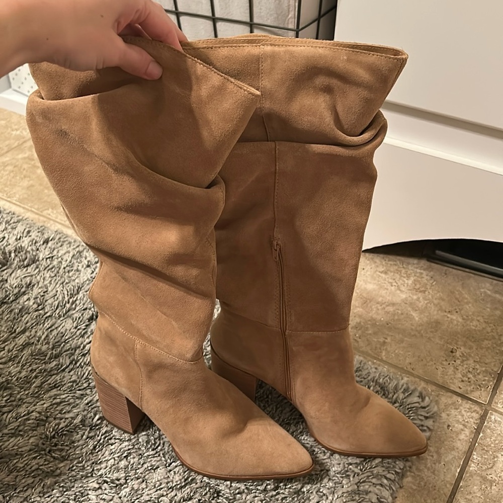 Tan Suede Slouch Knee-High Boots - Women